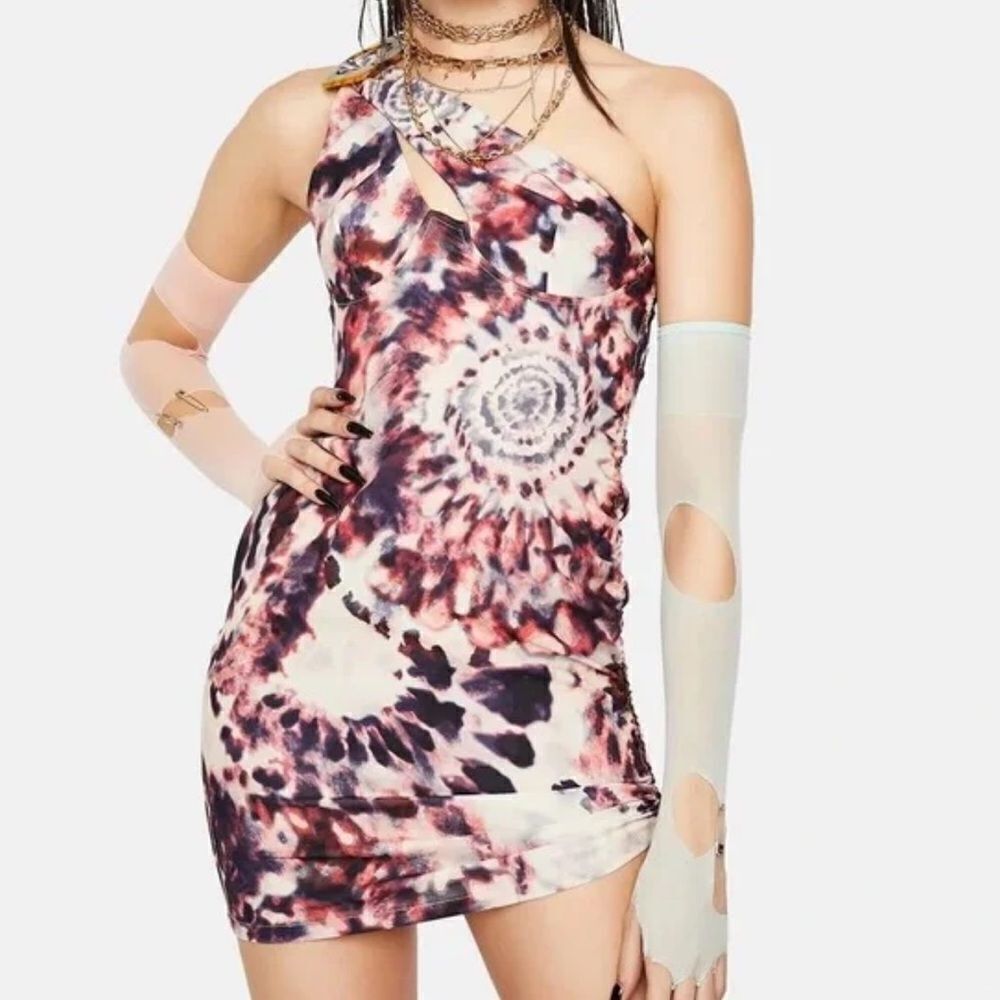 Jaded London Tie Dye Print One Shoulder Ruched Mini Dress Women's 2